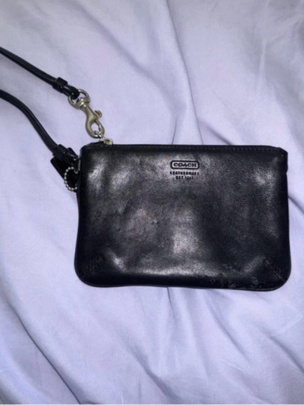 Coach Black Leather Zip Wristlet with Detachable Strap